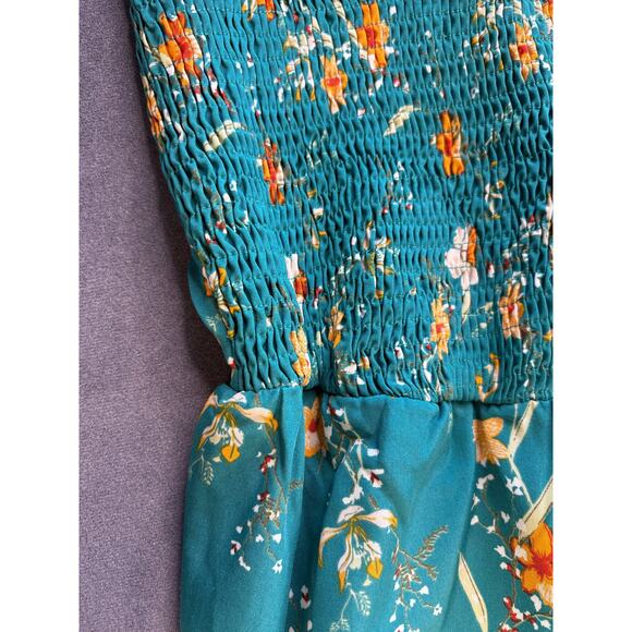 Bloomchic Maxi Dress Flutter Sleeve w/ Pockets- Teal Floral- Women's Size 22-24 - Picture 5 of 12